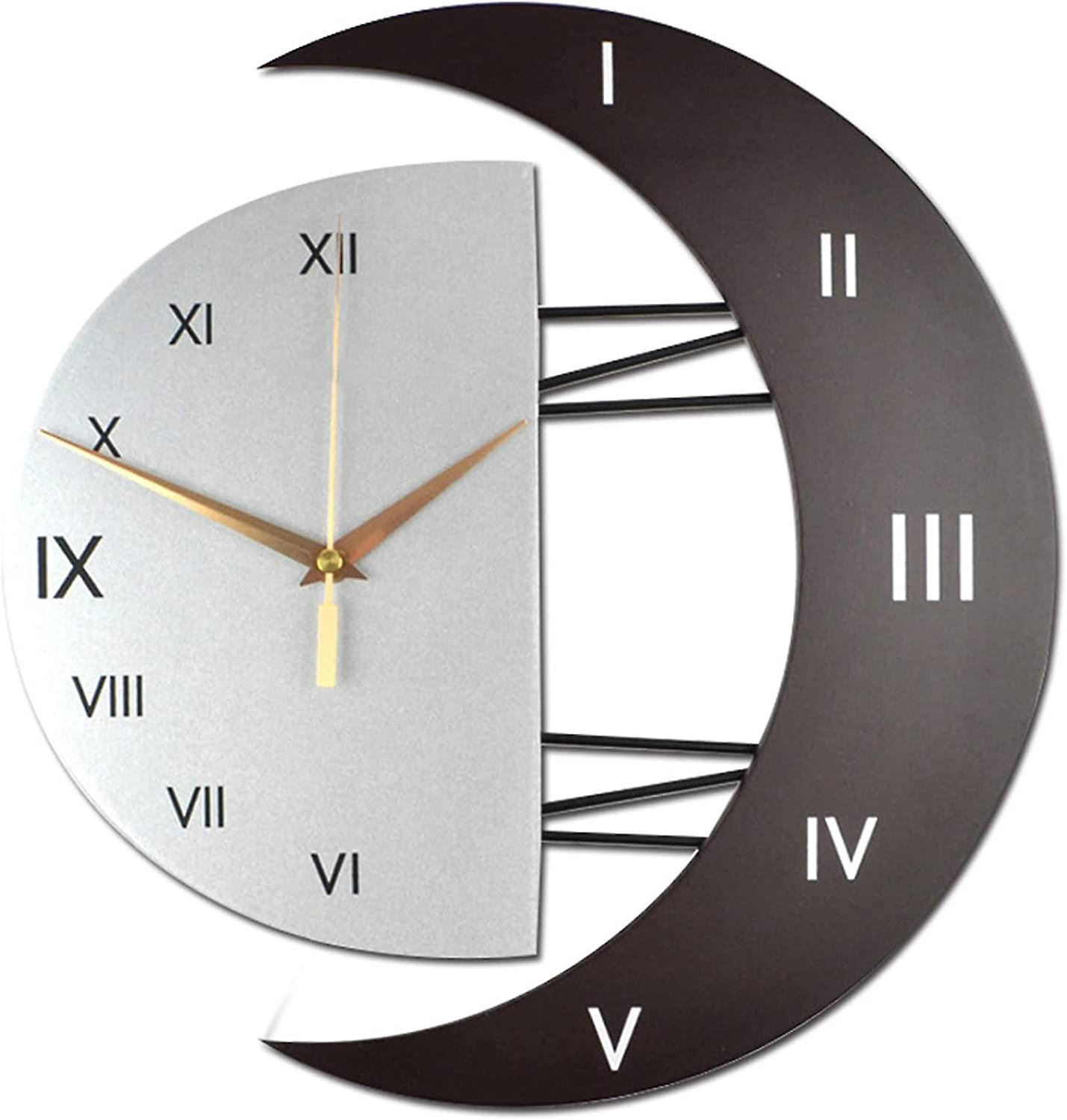 Modern Design Silent Wall Clock Kitchen Clock Creative Moon-Shaped Frame Home Decoration Clock