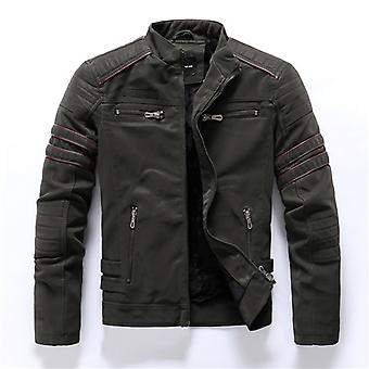 Winter Motorcycle Pu Leather Jacket Men  Vintage Fleece Warm Multi-poc