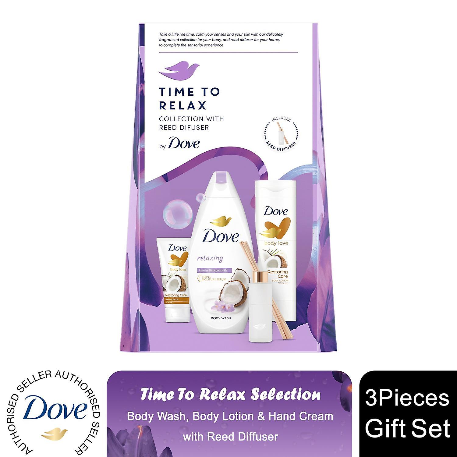 Dove Time to Relax Selection Bath & Body 3Pcs Gift Set for Her w/ Reed Diffuser