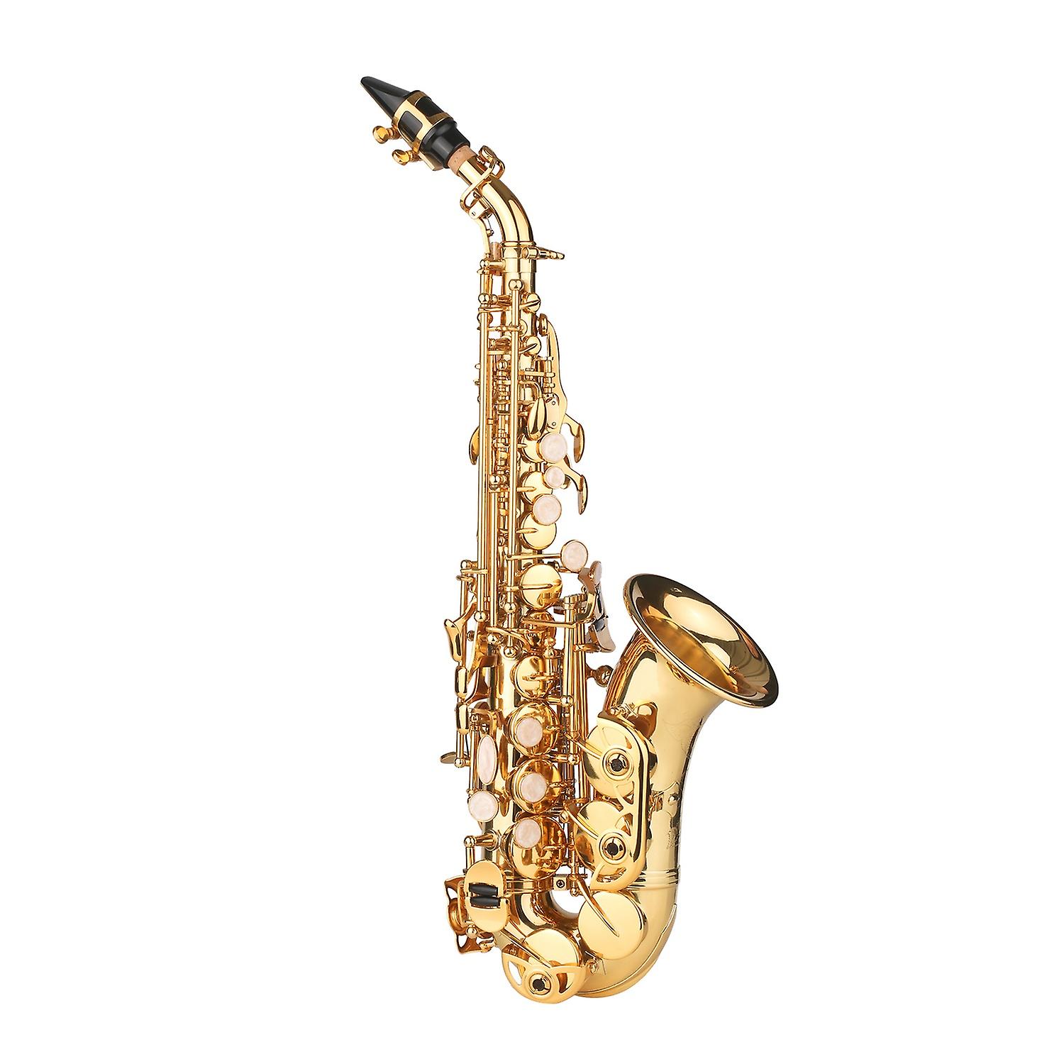 Bb Soprano Saxophone Gold Lacquer Brass Sax with Instrument Case Mouthpiece Neck Strap Cleaning Clot