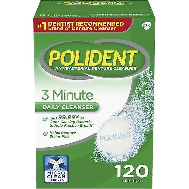Polident 3 Minute Triple Mint Antibacterial Denture Cleanser Effervescent Tablets, 120 Count