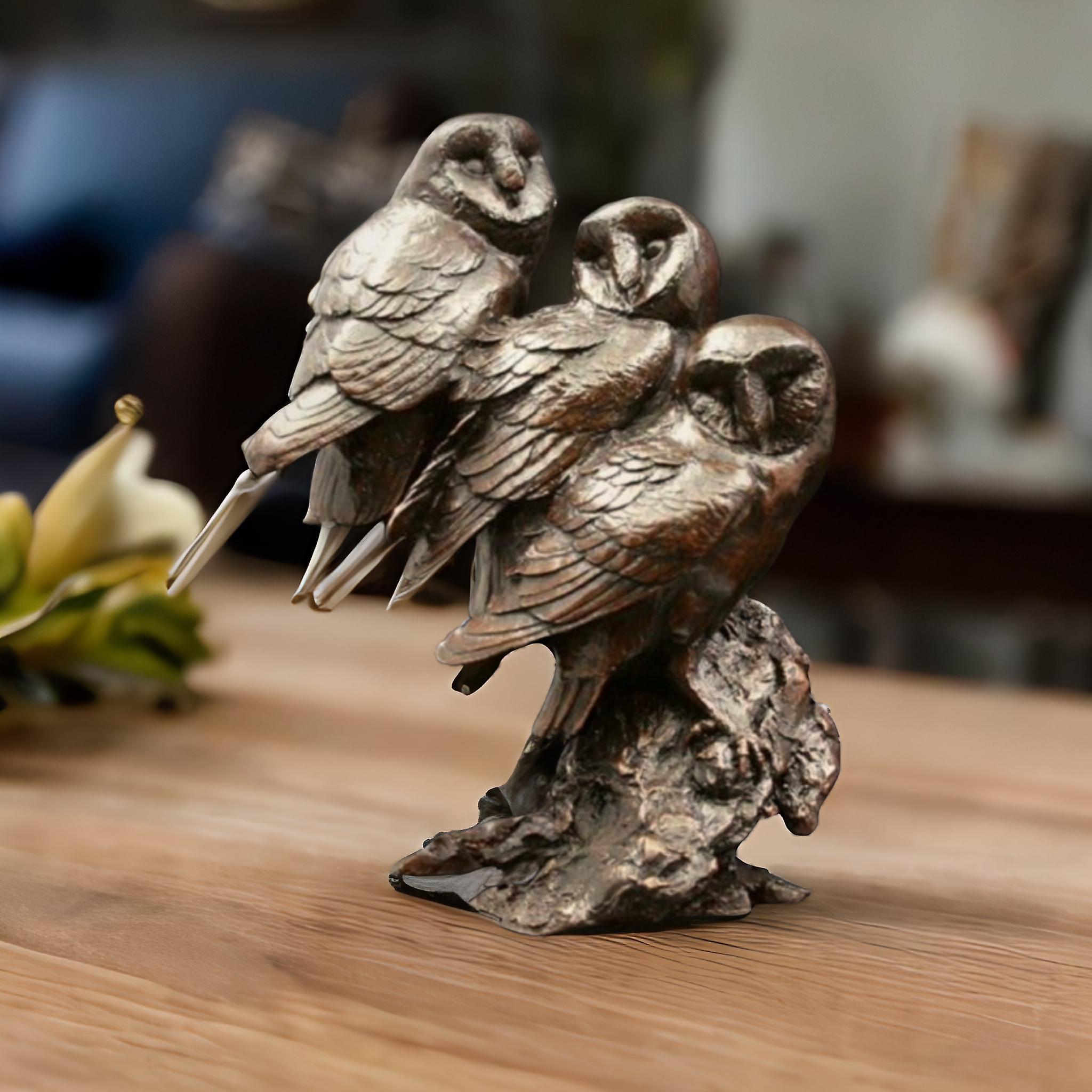 Watchful Figurine Three Barn Owls Sculptures & Statues