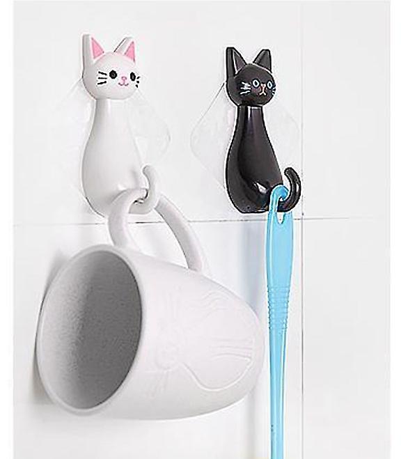 Suction hook White and black cat - Wall hook, clothes hook, Plastic (ABS),