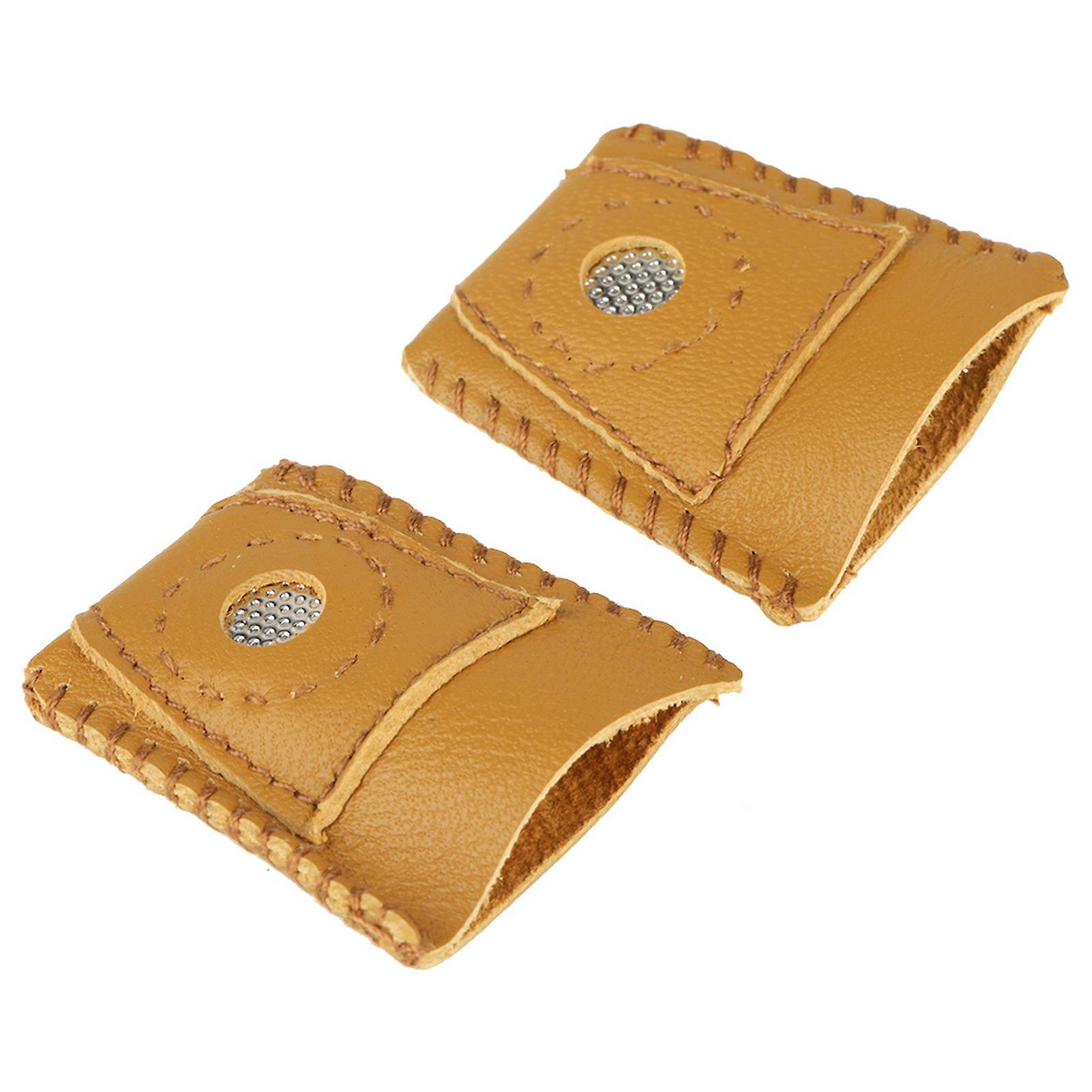 2 Pcs Large Leather Thimbles with Metal Tip Hand Sewing Accessory
