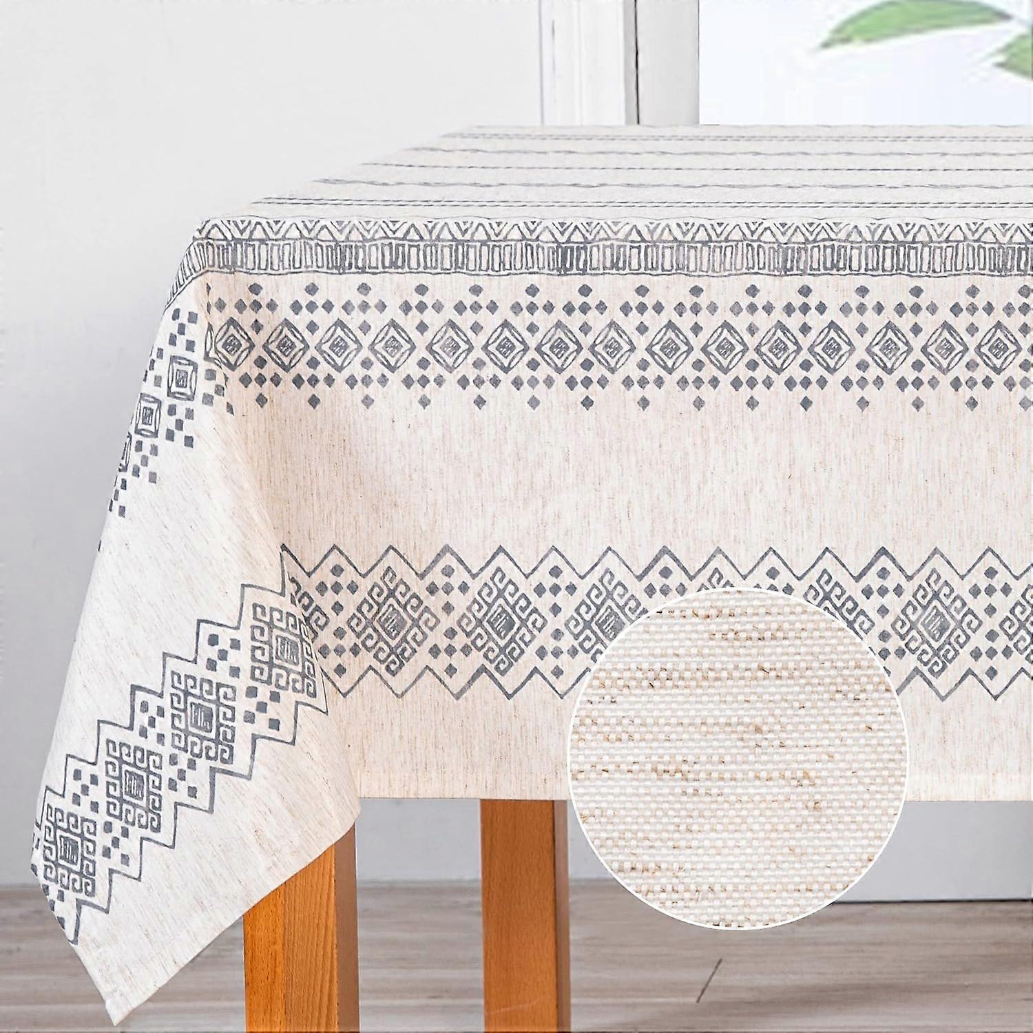 Boho Rectangle Tablecloth 60x84 Inches Linen Fabric Oblong Table Cover Farmhouse Decoration Waterproof Classic Bohemian Tablecloth for 4 Feet Table, I