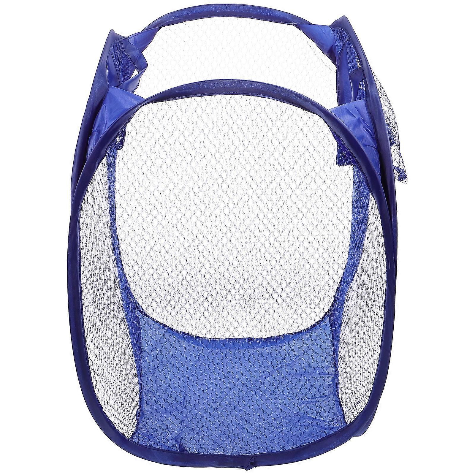 Foldable Up Easy Open Mesh Laundry Clothes Hamper Basket for College Dorm (Blue)