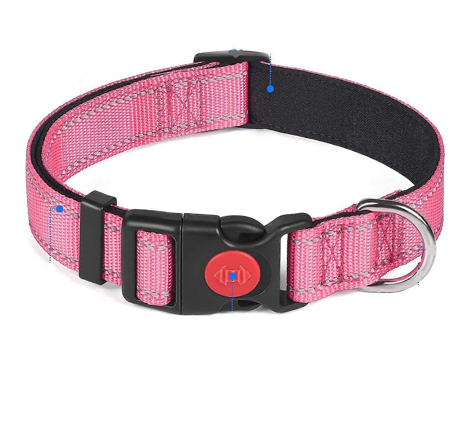 Reflective Nylon Dog Collar, Adjustable Pet Collars with Soft Neoprene Padding, Red (S)