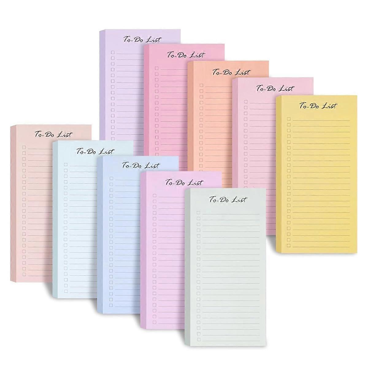 10PCS to Do List Sticky Notes, 8.5x3.7Inch, 500 Sheets, Assorted Colors, Lined, Planner, Daily Notepad