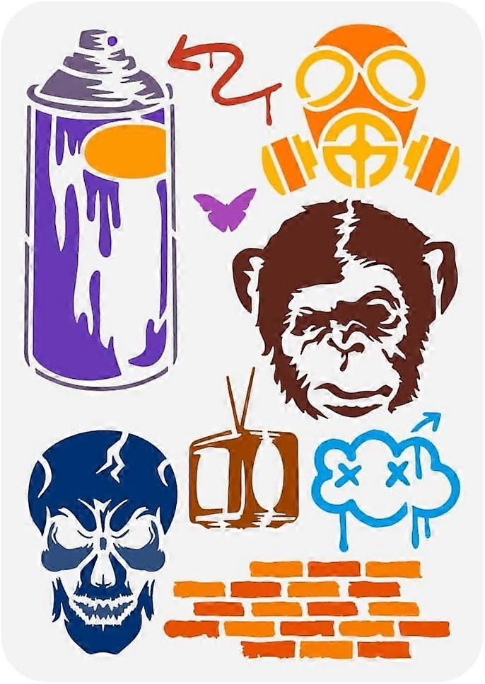 Graffiti Patterns Painting Stencil 8.3x11.7inch Reusable Chimpanzee Stencil Brick Wall Plastic Template