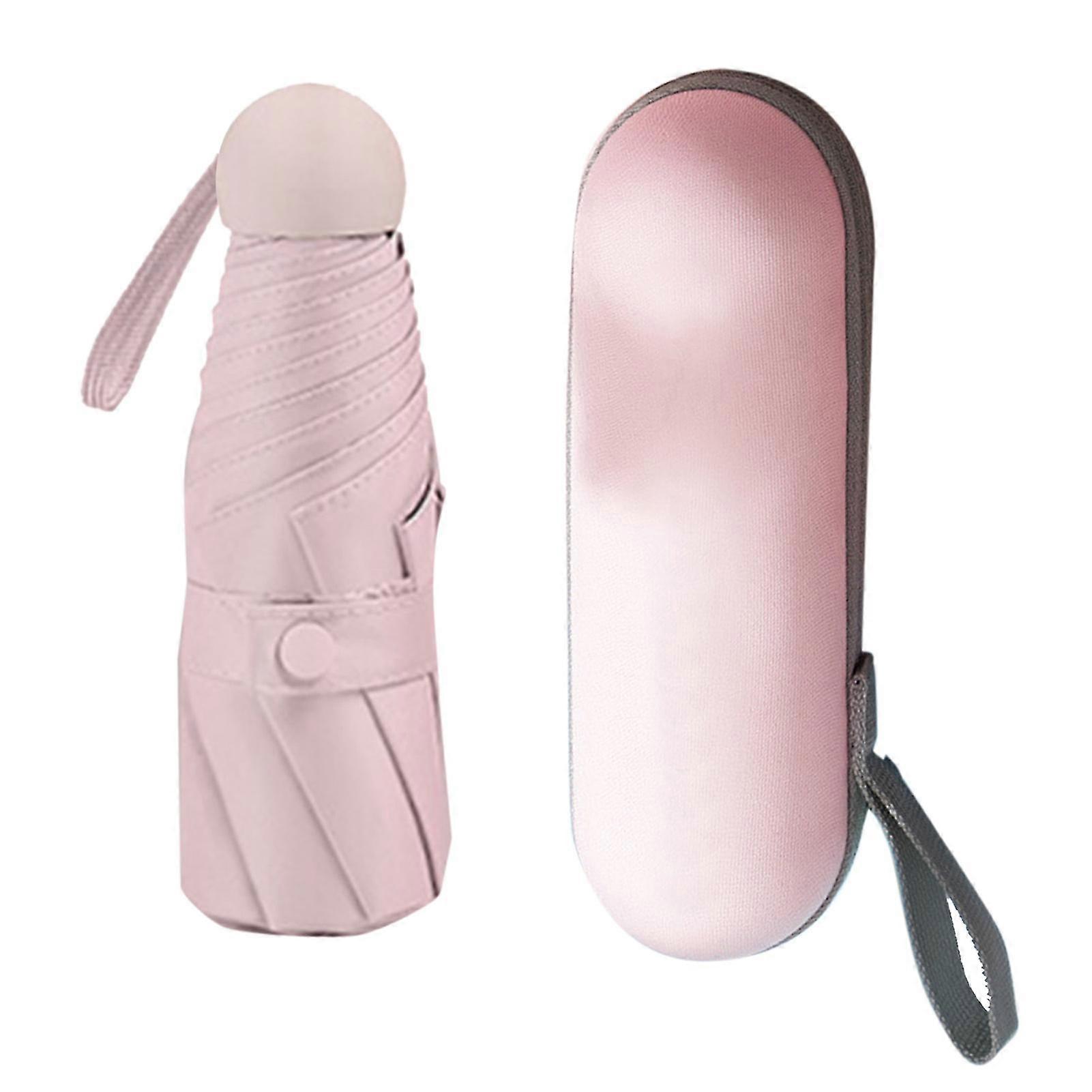 UVResistantPinkMiniPocketCapsuleUmbrella-2-in-1DesignforOutdoorUse,5SectionCompactSizewith8EdgedProtection