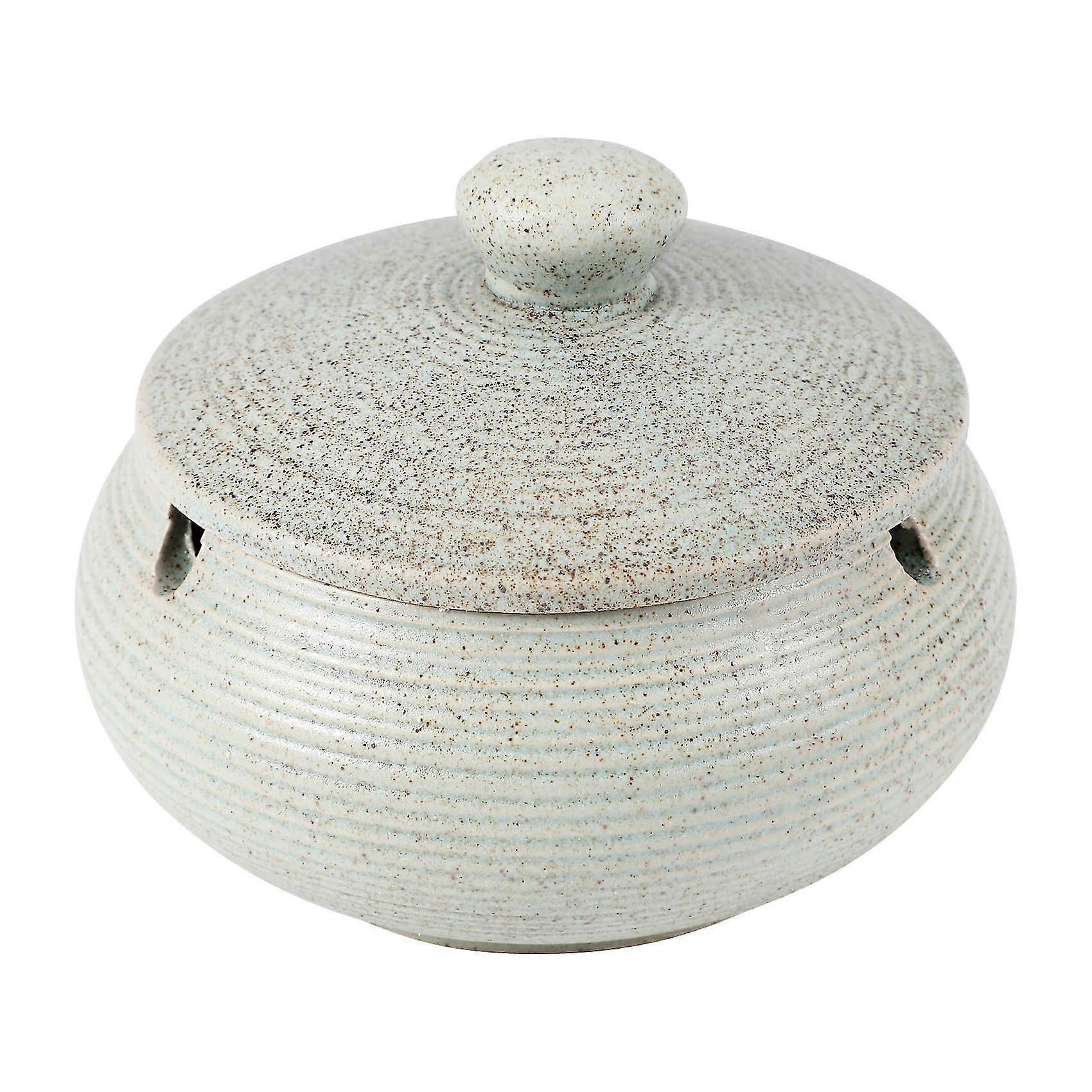 Ceramic Ashtray With Windproof Lid For Indoor Outdoor Use -light Blue