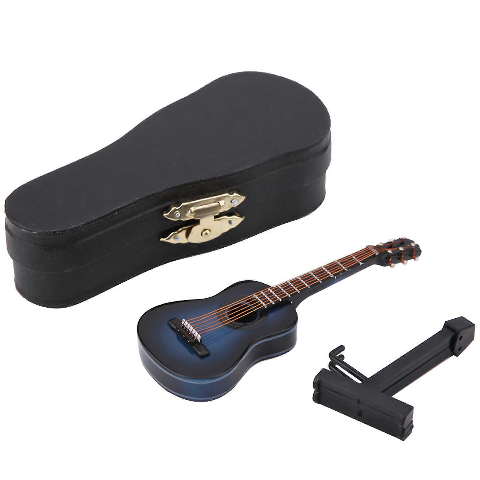 Miniature Wooden Guitar Model Display Mini Musical Ornaments Craft Home Decor (Blue 10cm)