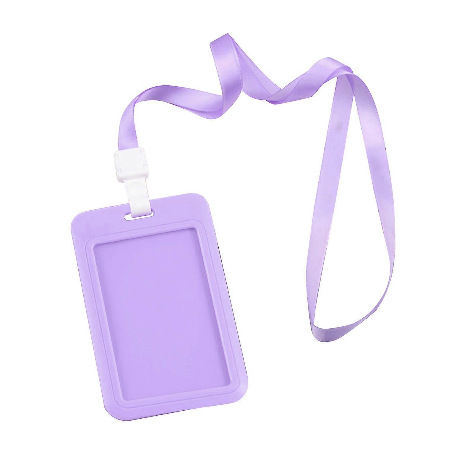 Badge Holder Bright Color Thick Sturdy ABS Rounded Corner Waterproof Bus Card Holder with Lanyard for Company School Purple