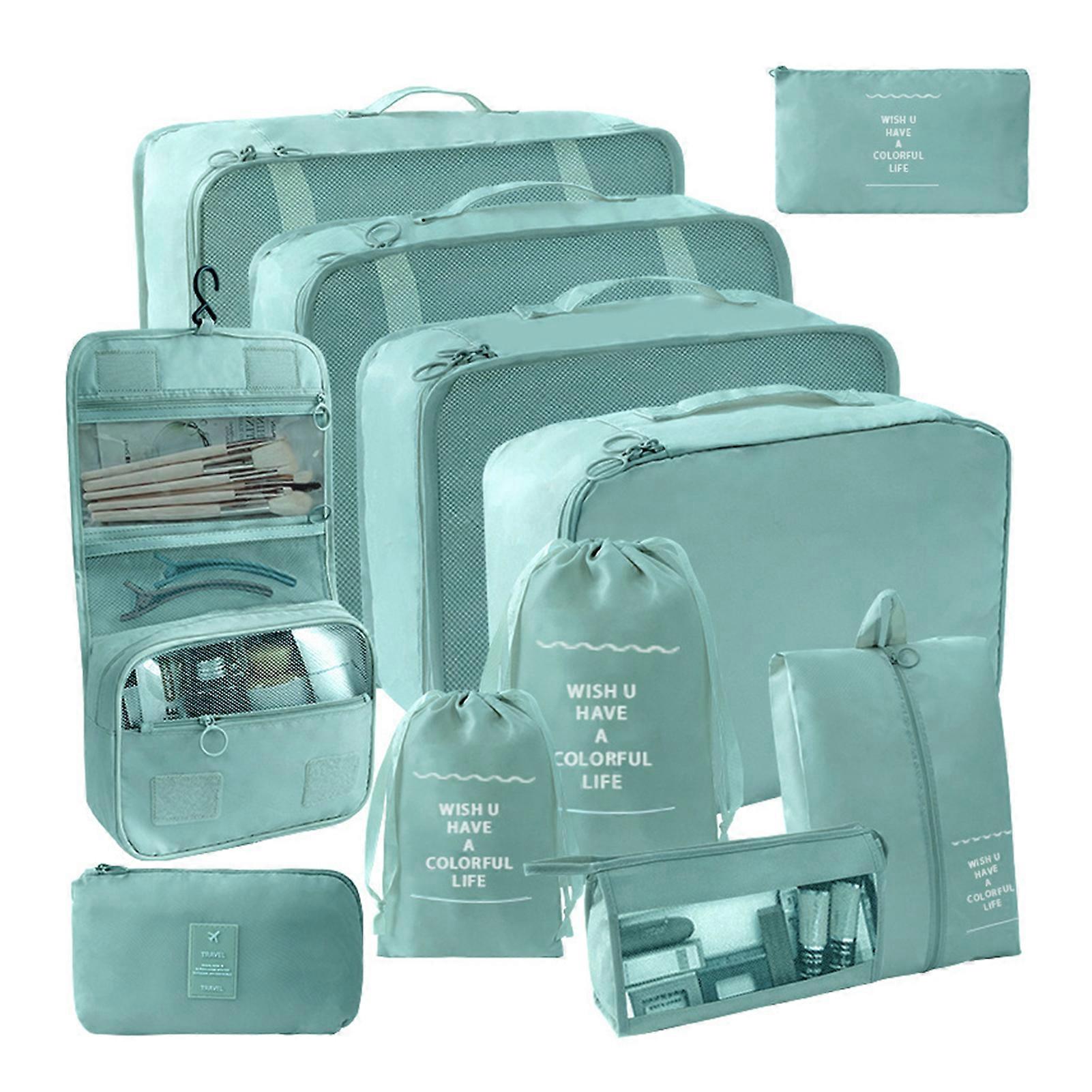 9pcs/11pcs Solid-Color Travel Storage Bag Set Portable Suitcase Clothes Packing Bag for Trip
