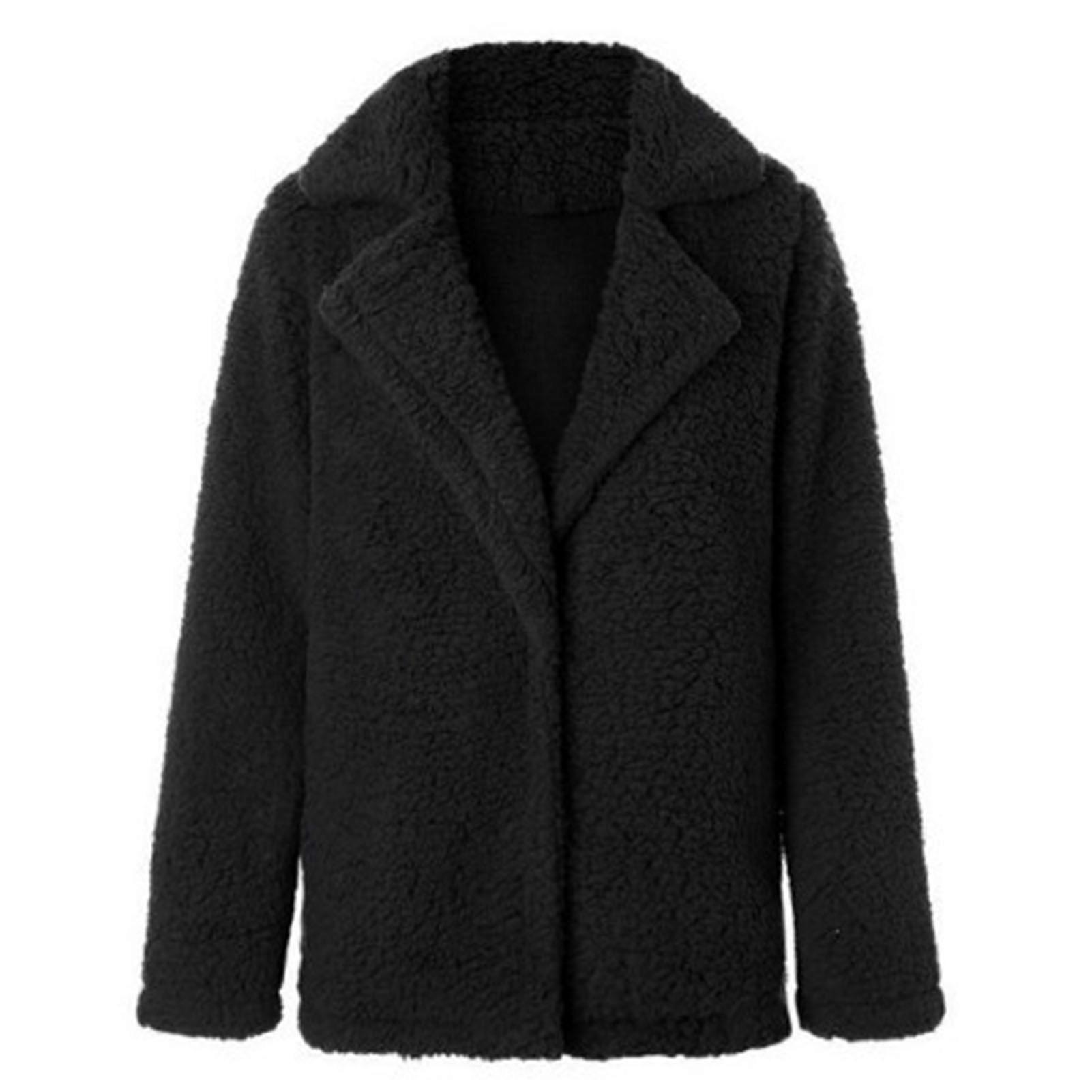 Women\'s Faux Wool Jacket Lapel Solid Color Long Sleeve Single-Breasted Cardigan