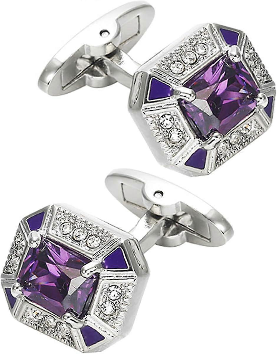 Rectangle Crystal Silver Tone Cufflinks for Men