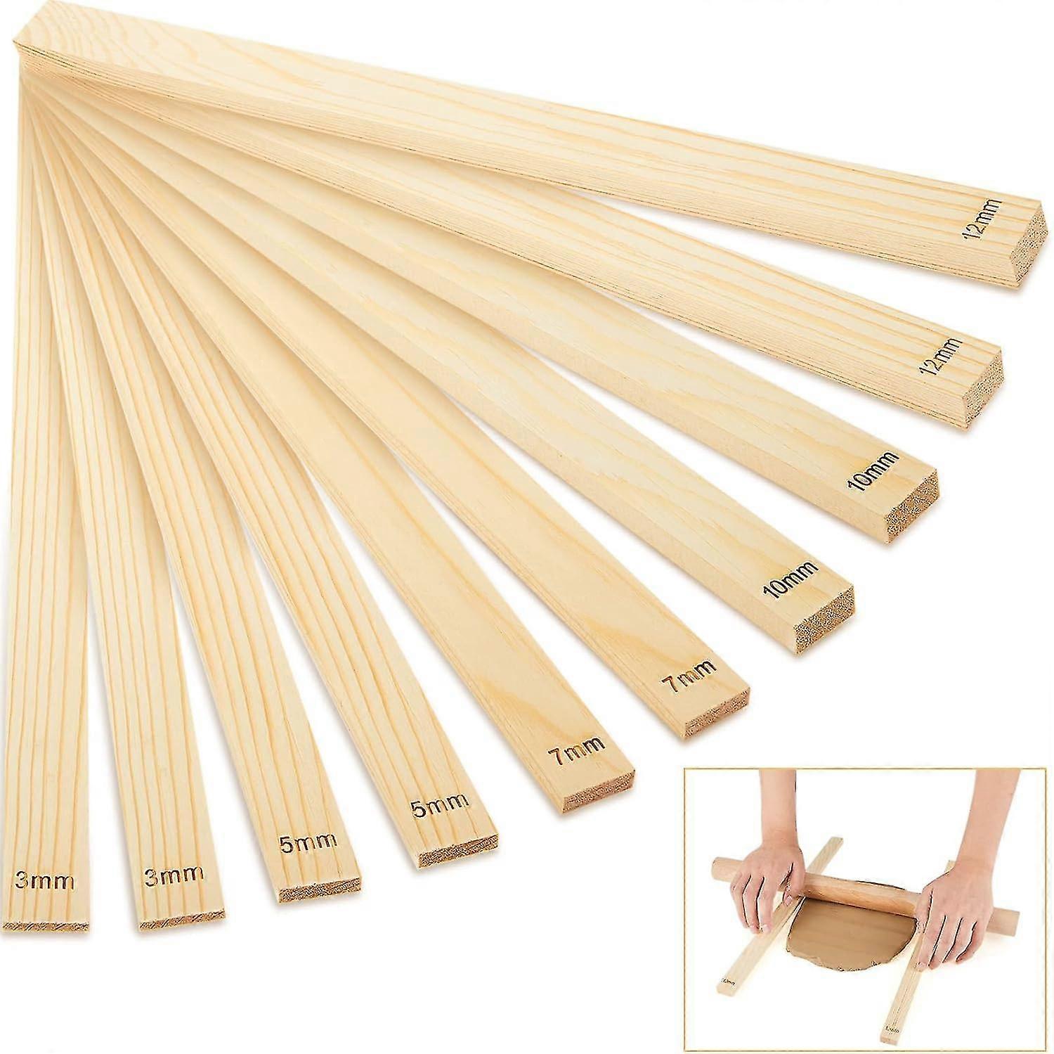 10 Piece Undervisning Rolling Clay Stick Guide for keramikk 5 Størrelse Tre Rolling Pin Guide Stick Set Polymer Clay Depth Guide for keramikk
