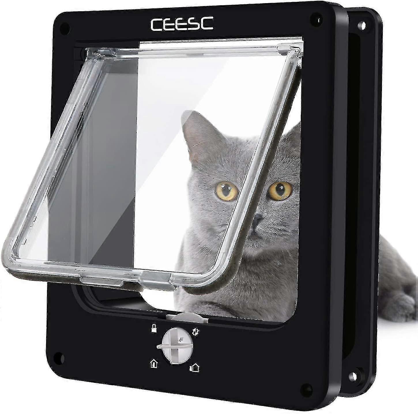 Magnetic Cat Door With Rotary 4-way Lock (large Black)