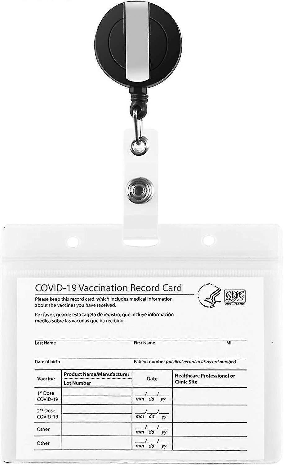 5 Pack - Cdc Vaccination Card Protector 4 X 3 In Immunization Record Vaccine Cards Holder & Retractable Badge