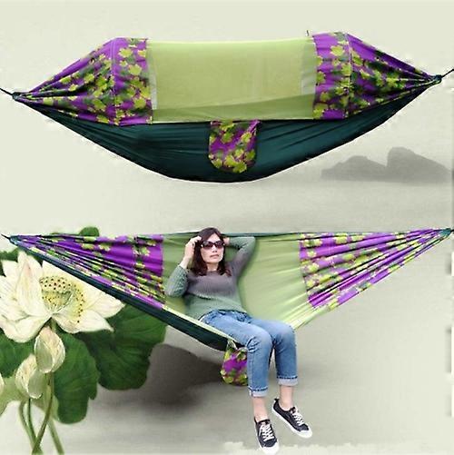 Outdoor Camping Mosquito-Proof Shade Hammock Parachute Cloth Printed Mosquito Net Hammock