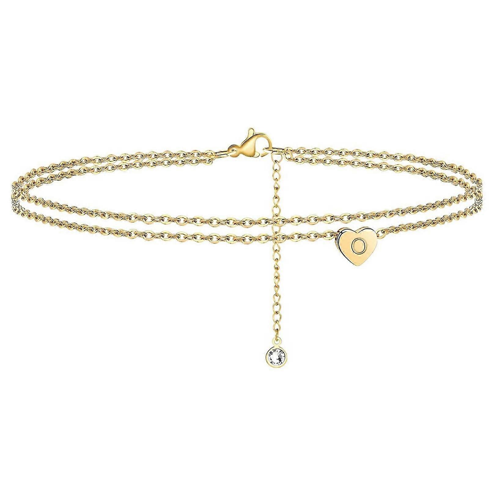 2022 جديد القلب الأولي الشاطئ أساور الكاحل للنساء، 14K الذهب المملوءة يدويا لذيذ طبقات الخلخال رسالة القلب الأولية الكاحل الأساور للنساء