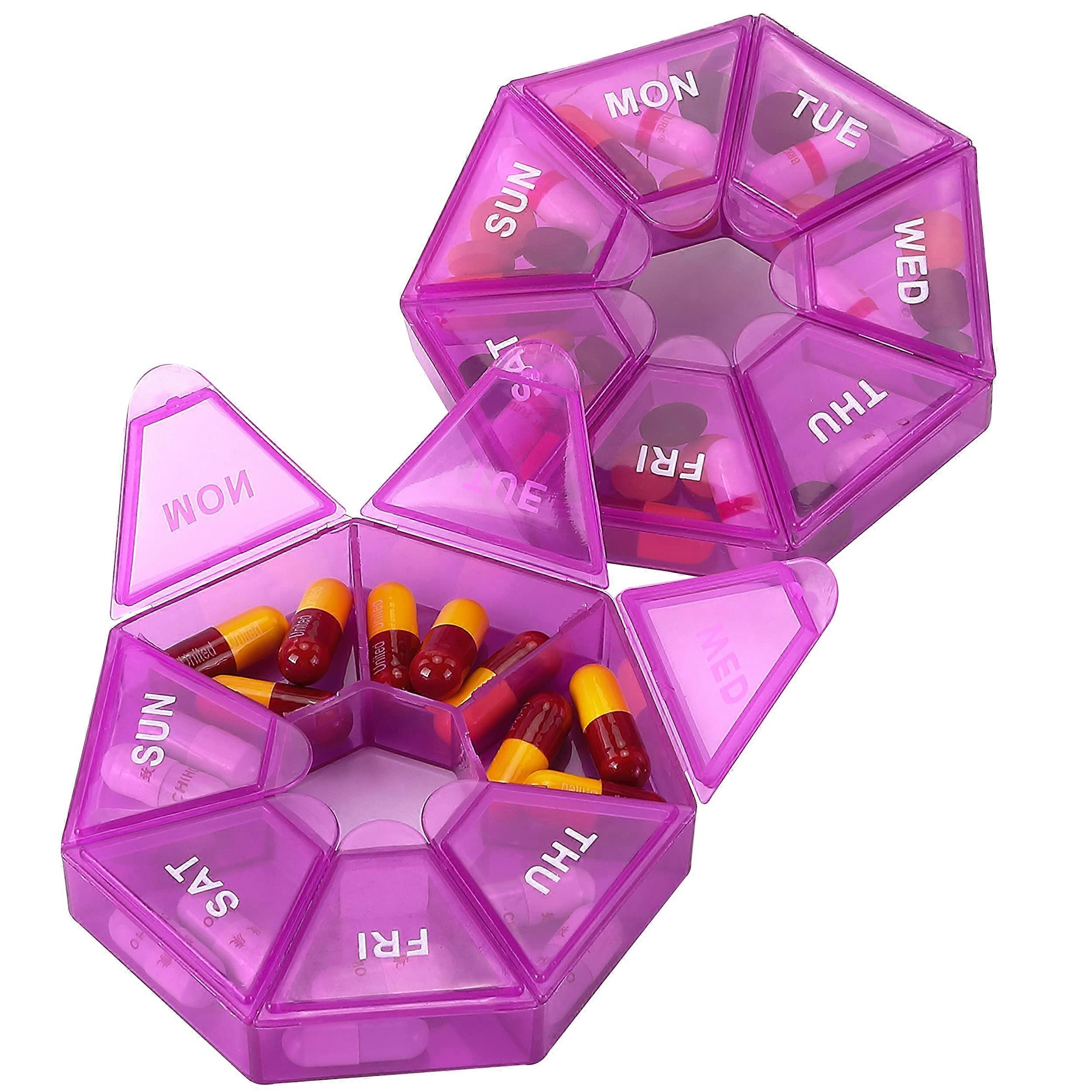 2 Pack Pill Box Portable 7 Day Pill Organiser- Easy Fill Medicine Storage Box Weekly Tablet Box with Separate