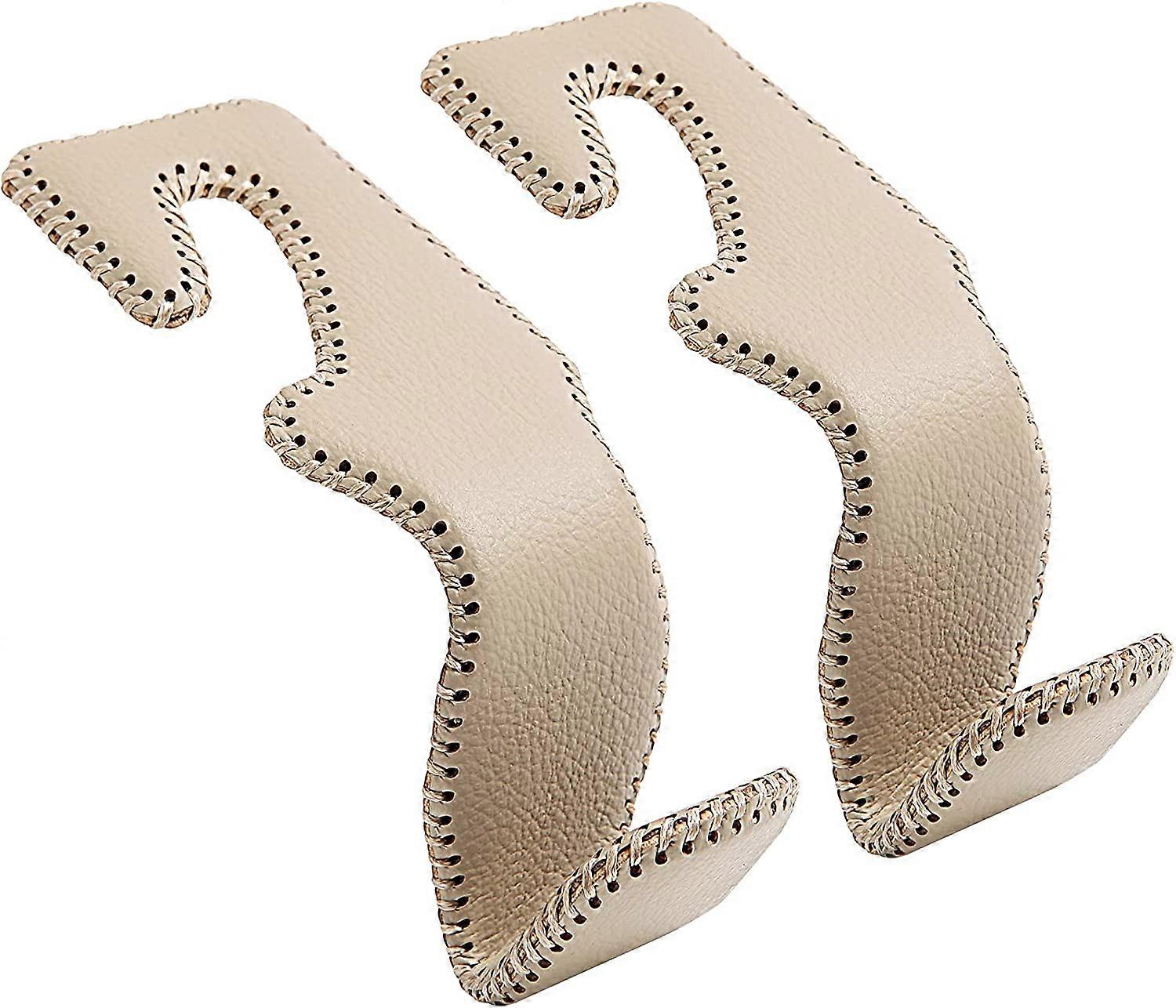 Back Seat Headrest Genuine Leather Hangers Durable 2 Pack, Beige