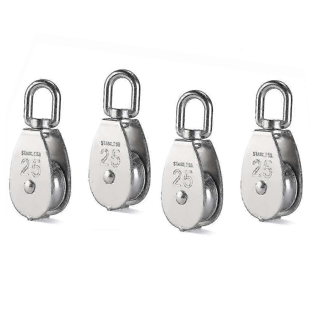 4pcs M25 Single Pulley Block, 304 Stainless Steel Pulley Roller, Crane Pivot Hook Smooth Wire Rope Cable Loading--