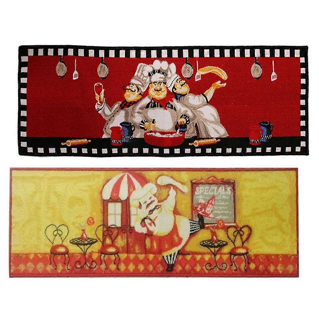 2 PCS Chef Kitchen Area Rugs,Washable Kitchen Non Slip Area Mats,for Runner,Corner,Bathroom,Home Decoration,Doorway,Kitchen,Pets Welcome Rug