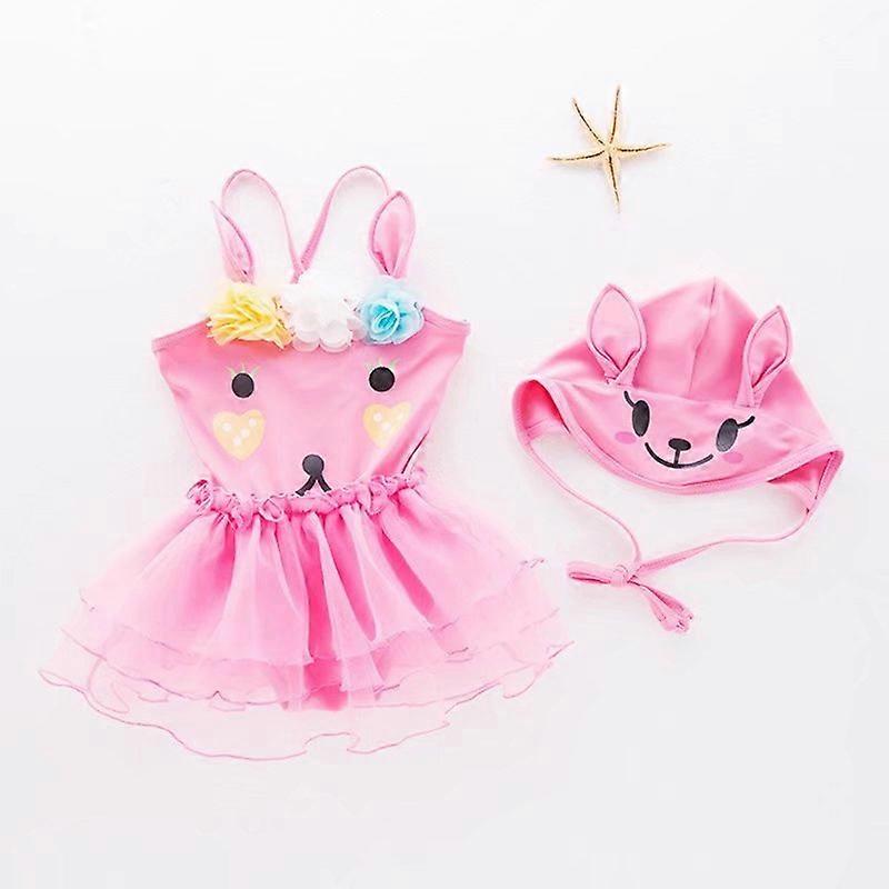 Mädchen Badeanzug Prinzessin Kleid Rosa Kaninchen Einteiliger Badeanzug Leopard Gestreifter Split Badeanzug