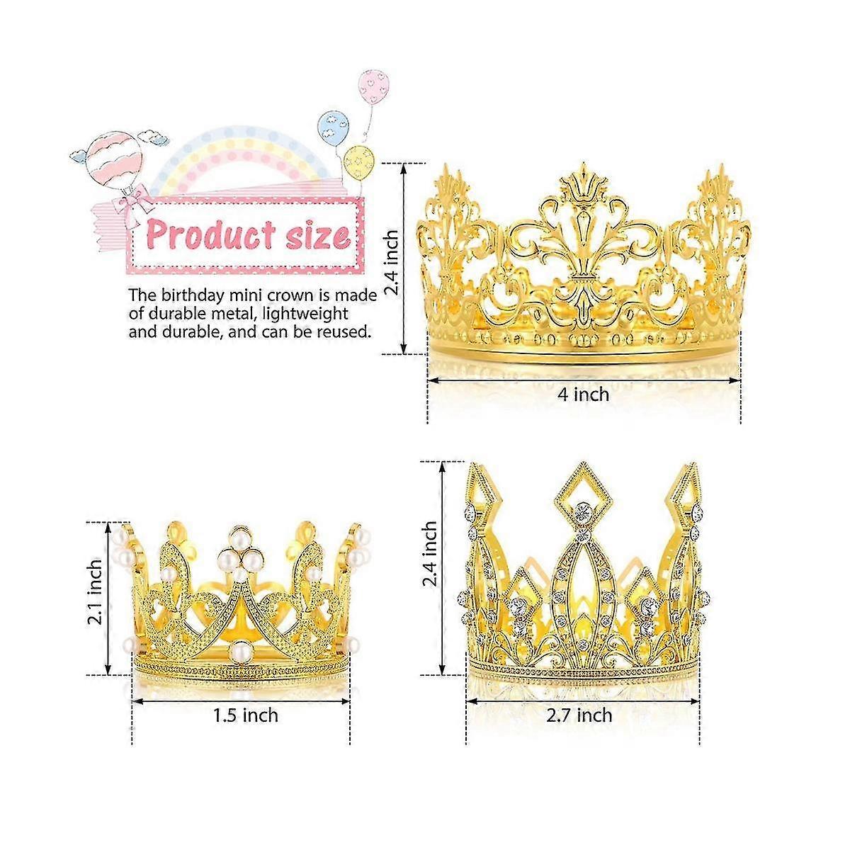 4 Pcs Crown Cake Topper Set - Mini Silver Crowns With Pearls & Rhinestones For Birthday, Wedding, Baby Shower Cakes (Various Sizes)