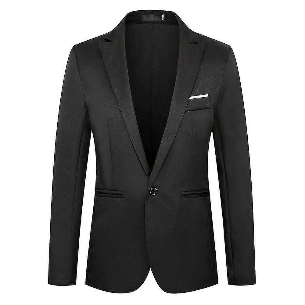 Men Plain One Button Blazer Coat Lapel Business Formal Jacket