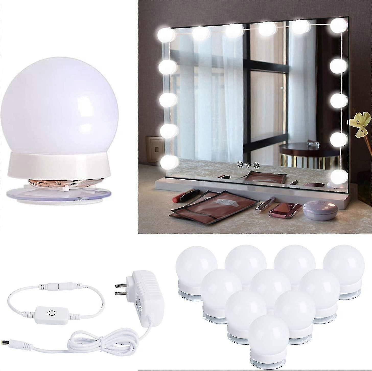 Led Vanity Mirror Light Kit With 10 Dimmable Bulbs Plug-in White Without