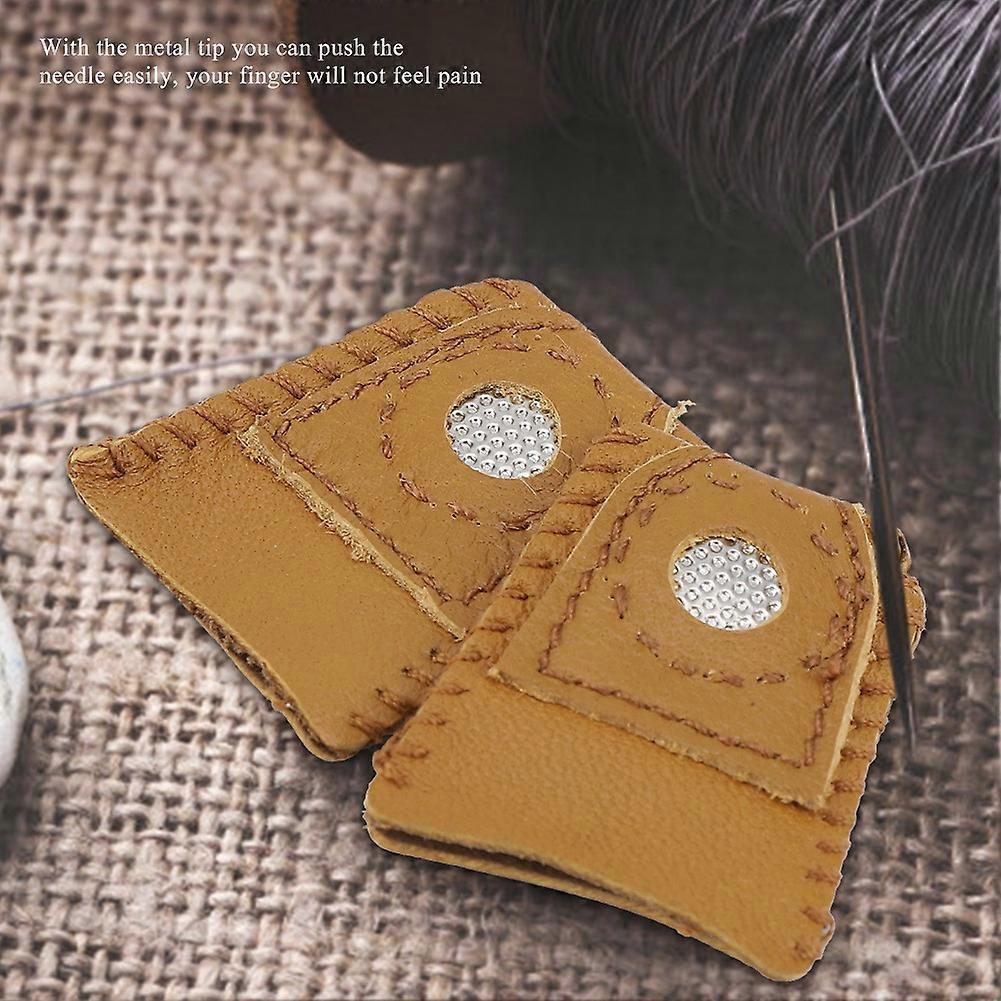 2pcs Small Size Leather Thimble Finger Sets with Metal Tip Hand Needlework Accessory