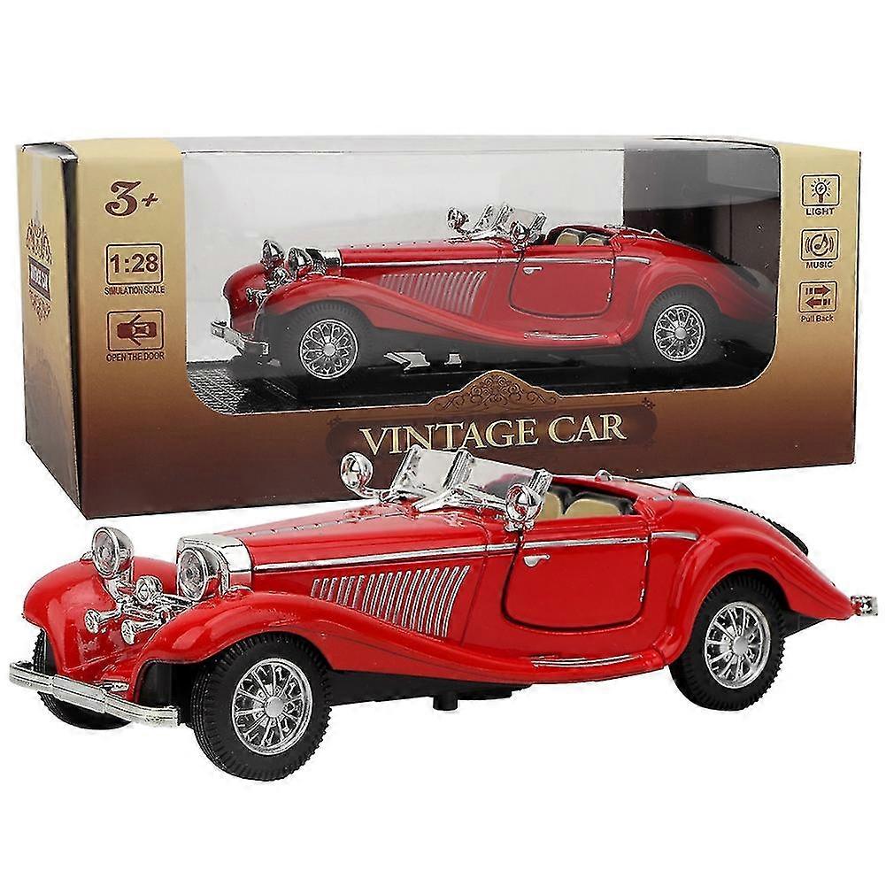 Vintage Red Car Toy for Kids - Pull Back High Simulation with Sound and Light