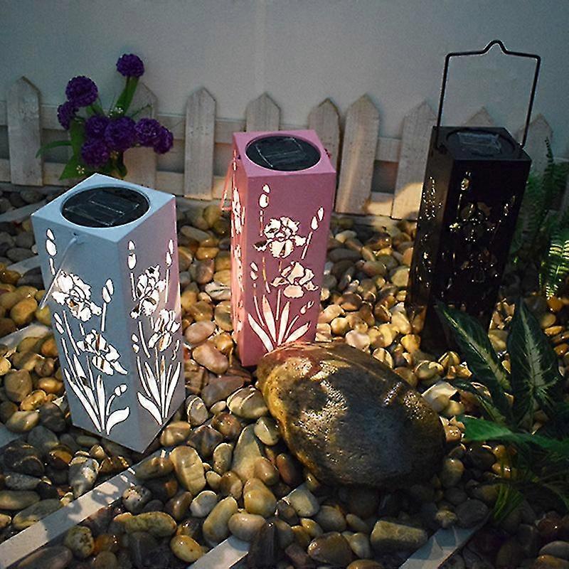 Solar Garden Lantern Portable Lamp With Handle Wrought Iron Flicker Light