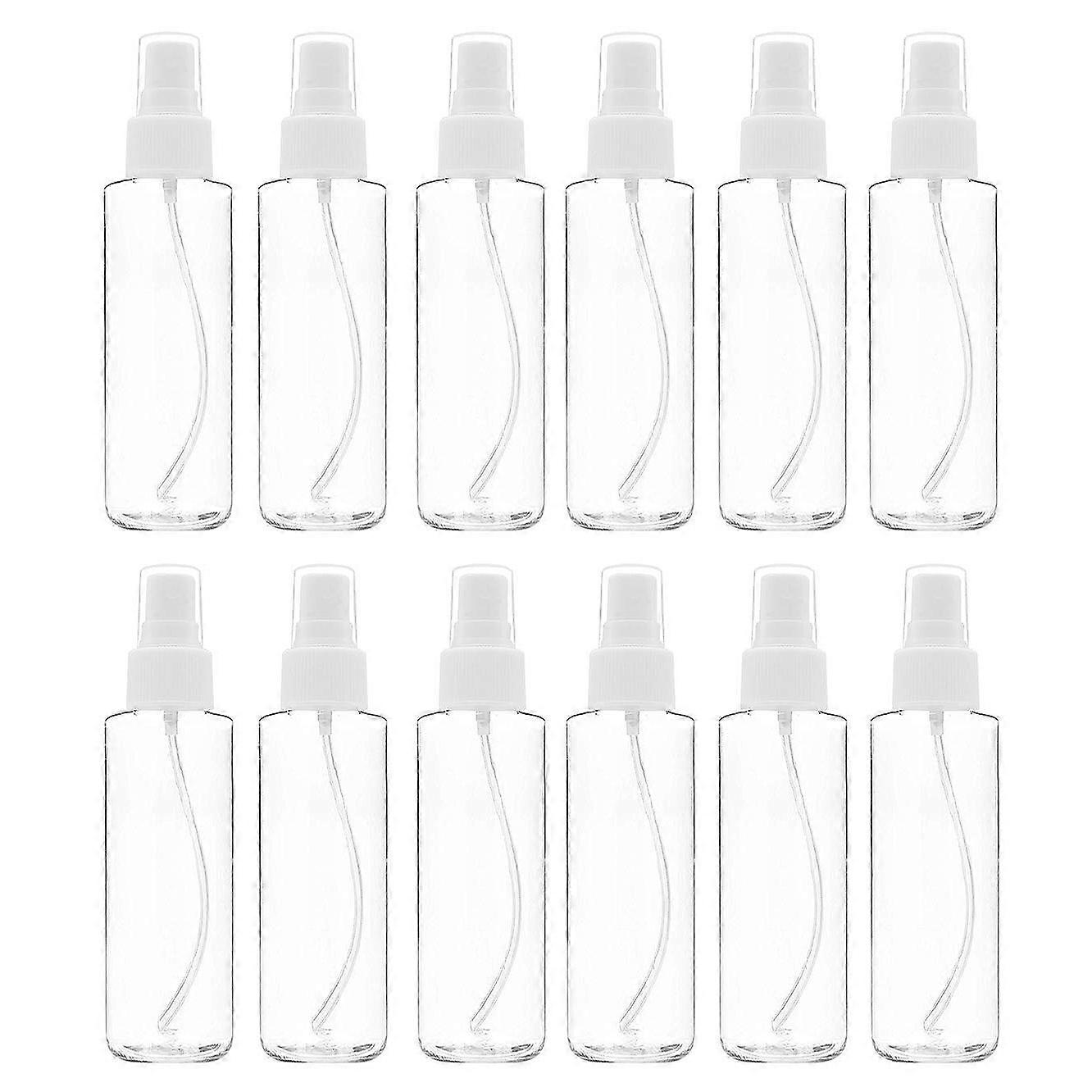 12 Pack Fine Mist Clear Spray Bottles 120 Ml (4 Oz) with Pump Spray Cap, Reusable and Refillable Small Empty Plastic Bottles for Travel, Essential Oi