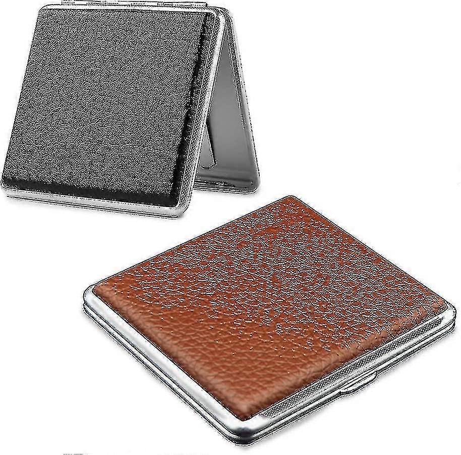 2 x Slim Leder Zigarettenetui, elegantes Leder Metallic Zigarettenetui Box
