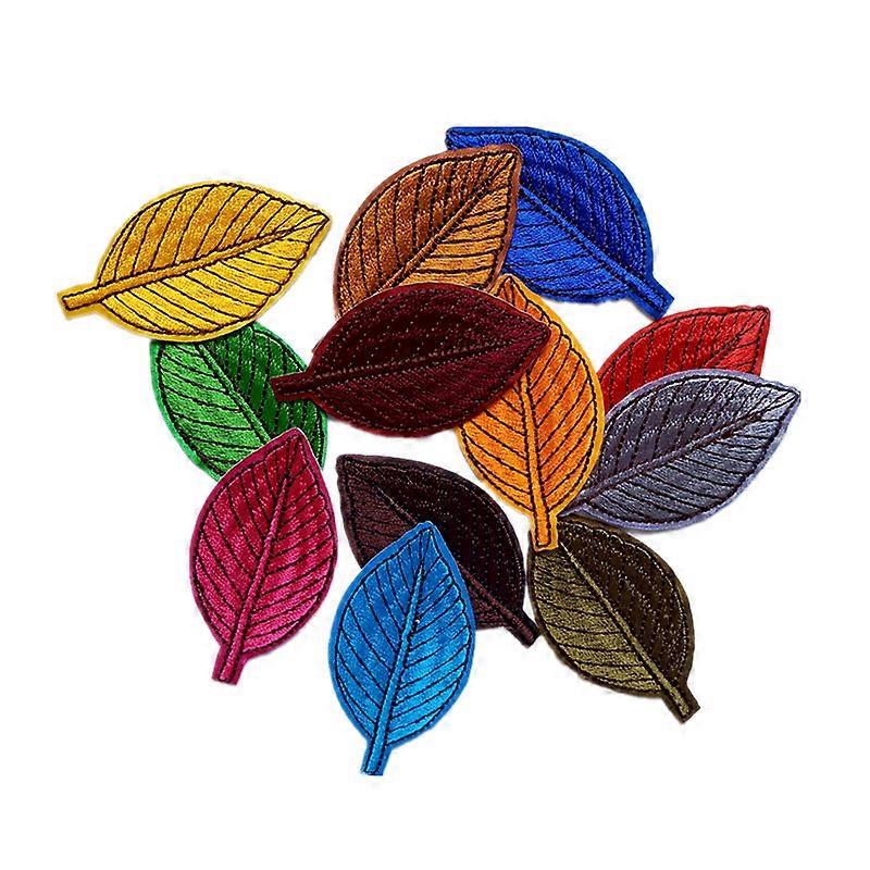 12 Pcs Leaves Multicolor Patches Randomly Mix Assorted Handmade Patch Iron On Or Sew Embroidered Iron On DIY For Clothes Jeans Bag Hat Shoes