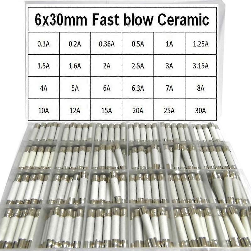 Ceramic Fuse 24Values 6x30  0.1A 0.5A 1A 1.5A 2A 2.5A 3A 3.15A 4A 5A 6A-30A