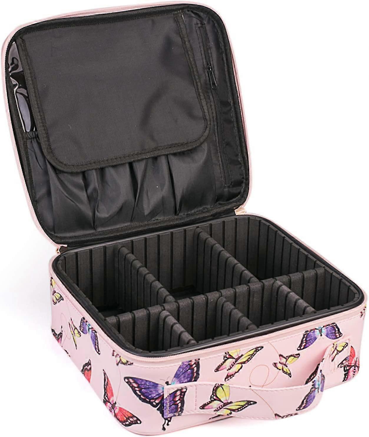 Makeup Bag PU Leather Travel Cosmetic Bag Butterfly Pink Cute