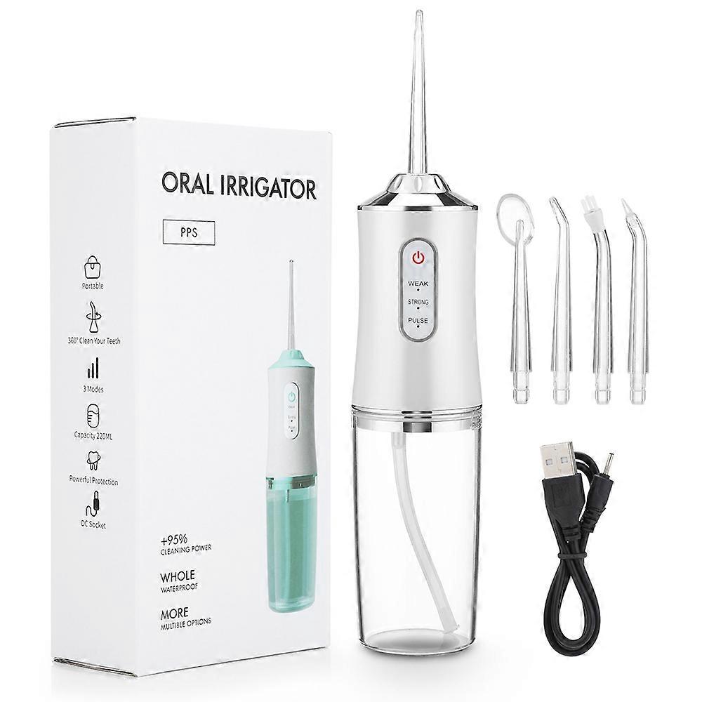Irrigatore orale portatile Filo interdentale ricaricabile a getto d'acqua Tooth Pick 4 Jet Tip 220ml 3 modalità