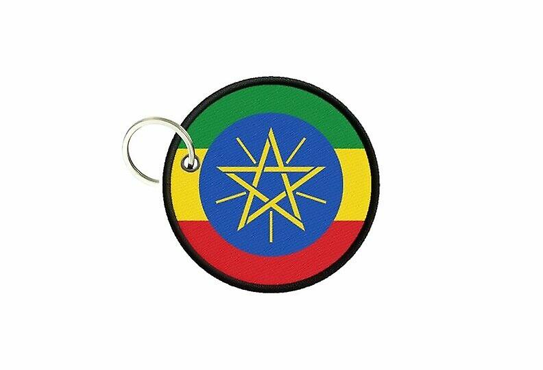 Keychain keys Ethiopian flag printed round round round round