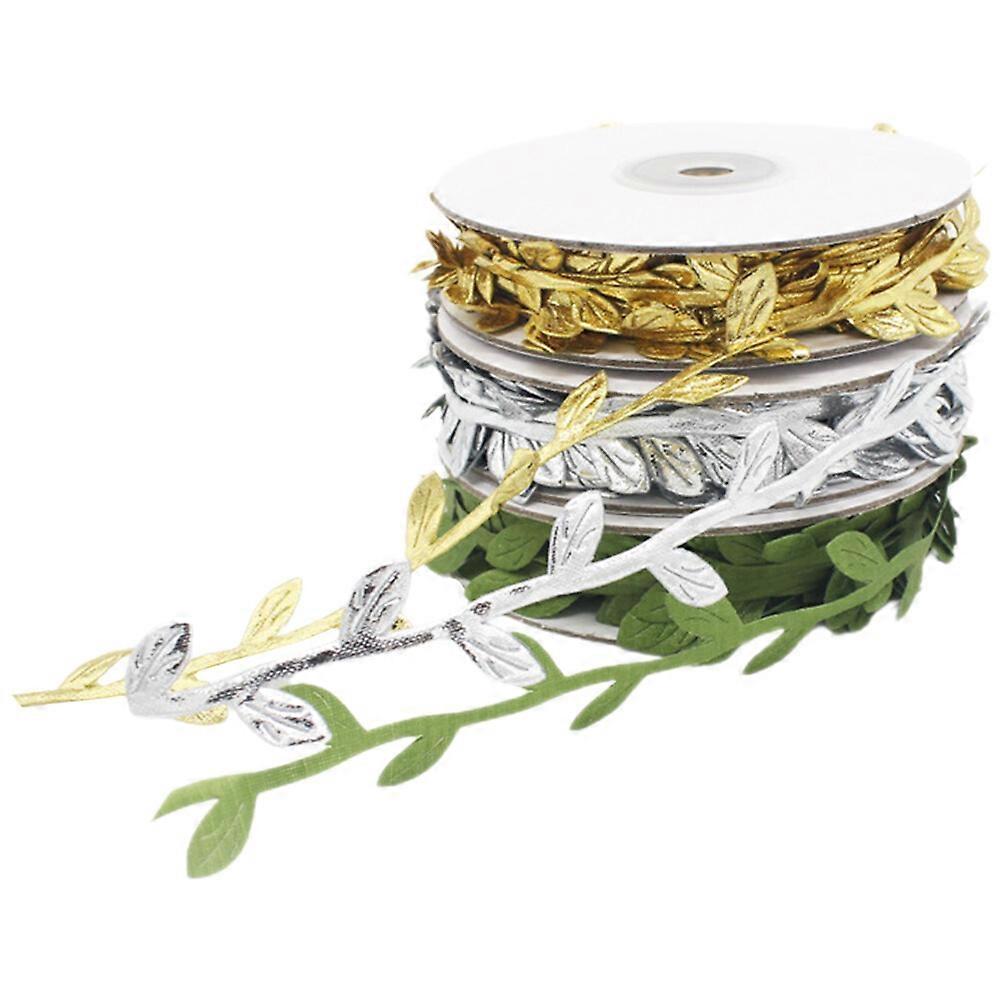 3 Rolls of Leaf Ribbons Fall Ribbon Rolls Decorative Leaf Shaped Wrapping Ribbons