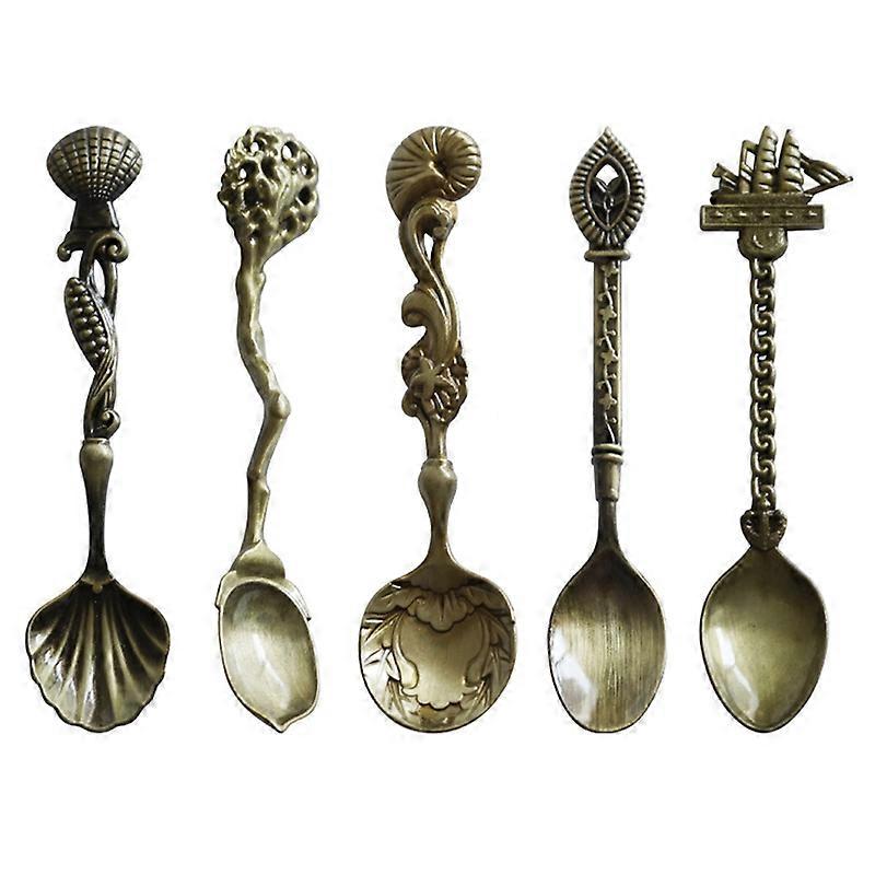 5Pcs Coffee Spoon Retro Chic Alloy Rust Proof Multi-function Dessert Spoon for Home