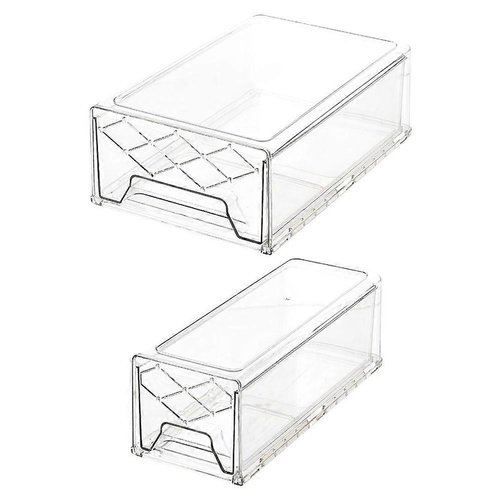 2 Pcs Cereal Container Fridge Stackable Drawer Fridge Egg Holder Refrigerator Drawer Stackable Dish Cover Fridge Space Saver