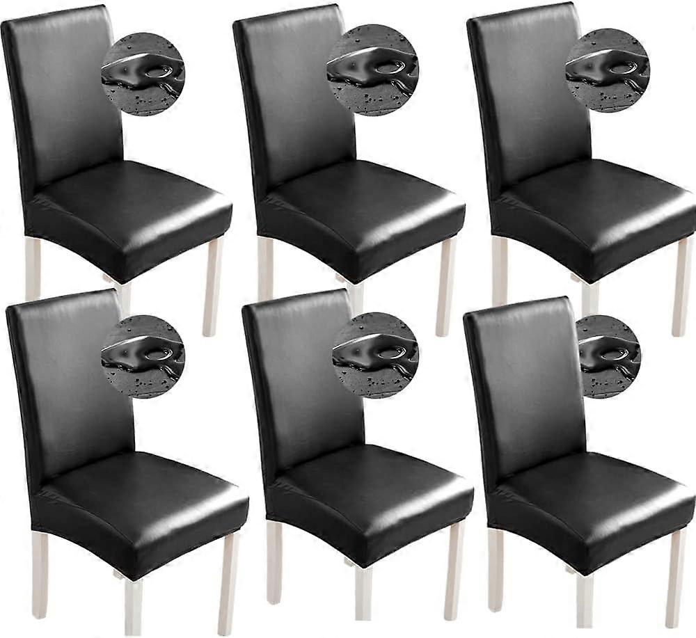 Stolsöverdrag 6-delat PU-läder stolsöverdrag Vattentät stretch matsal stolsöverdrag Stretchstolsöverdrag Universella stolsöverdrag Hemmakontor Restaura