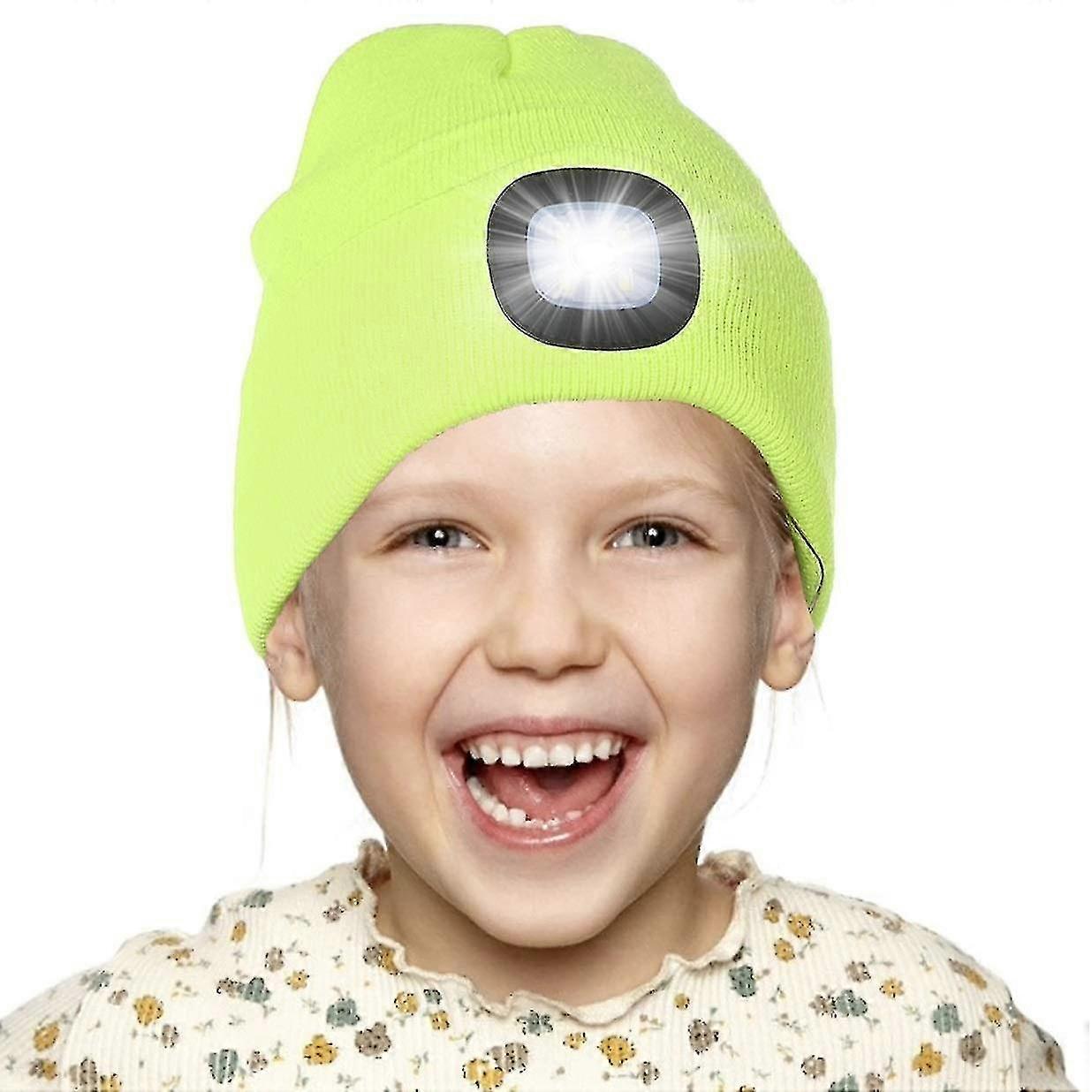 Led Lighted Beanie Cap For Kids, Rechargeable 4 Led Headlamp Hat, Knitted Winter Hat With Torch For Cycling Running