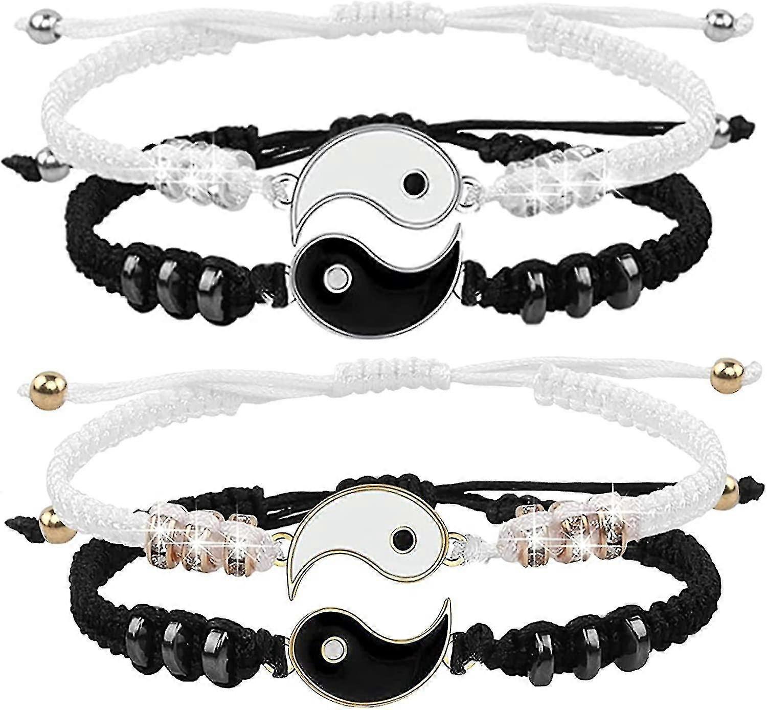 4 Yin Yang Adjustable Cord Bracelet, Yin Yang Couple Bracelets, Matching Yin Yang Best Friend