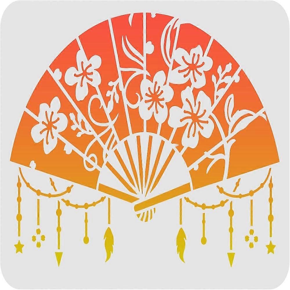 1pc Fans Stencil for Painting 29.7x21cm Reusable Drawing Stencil Chinese Classical Fan Stencil for Painting on Wood Tile Paper Fabric Floor and Wal